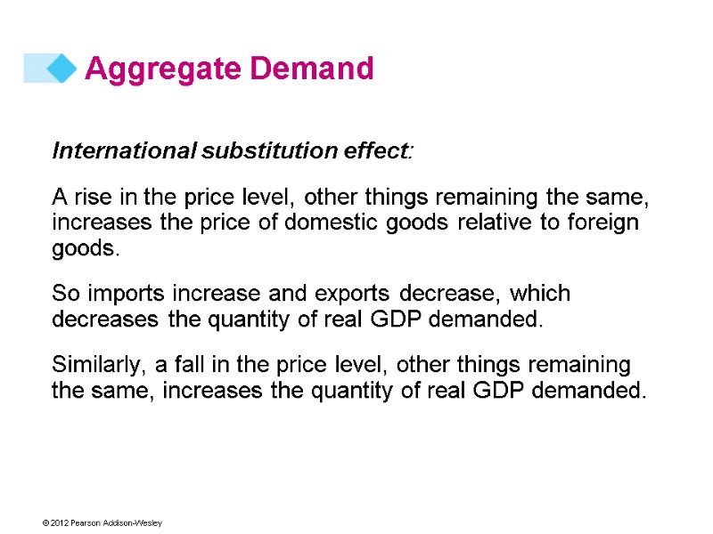 Aggregate Demand International substitution effect: A rise in the price level, other things remaining